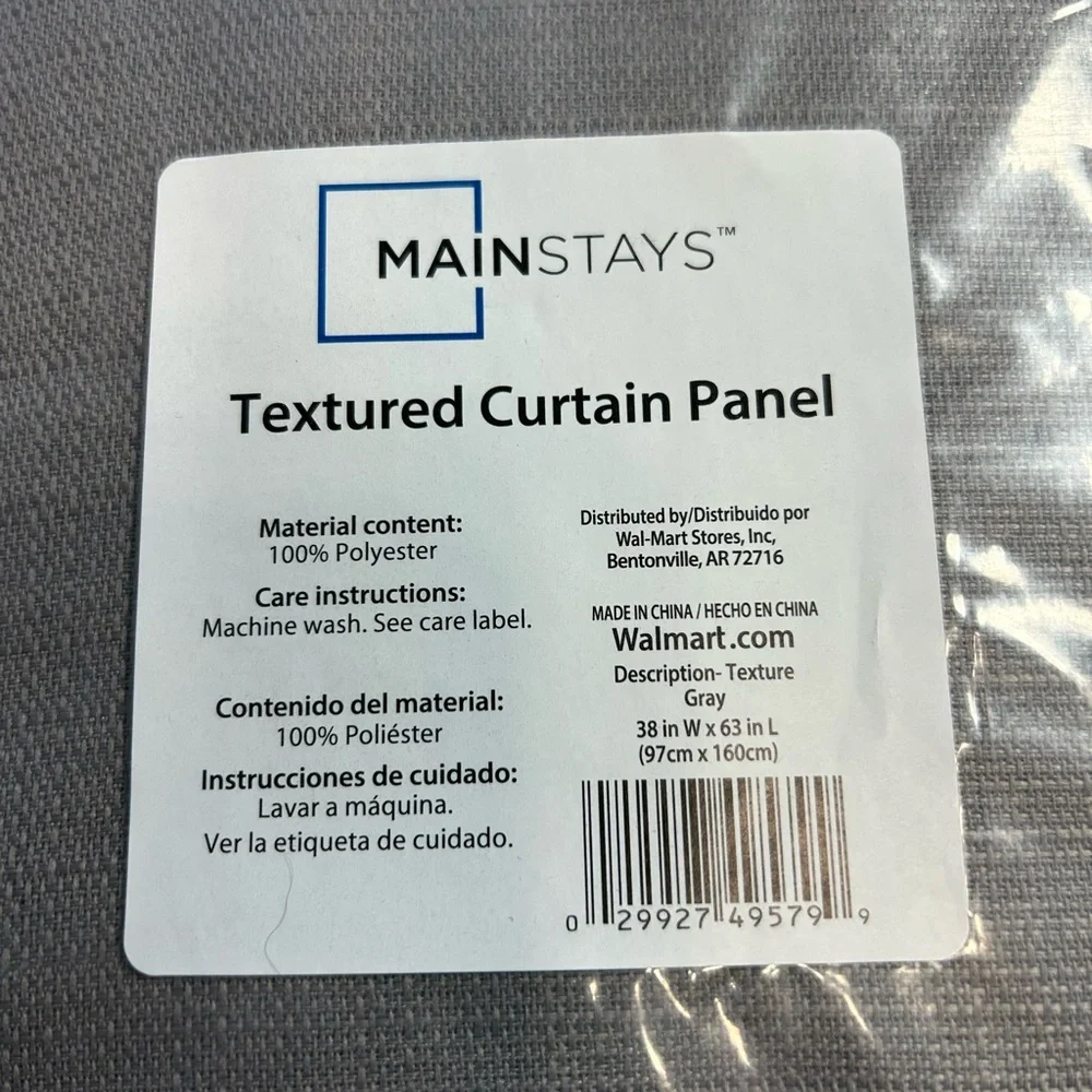 Mainstays Charcoal Grey Textured Curtain Panel 38”x 63” new in package
